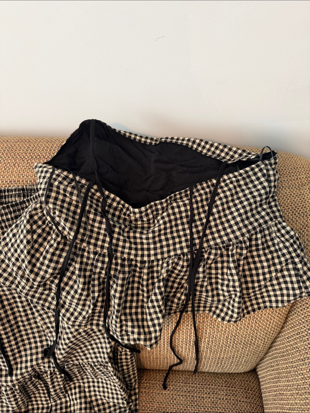 Black & White Gingham Maxi Skirt & Spaghetti Strap Coord Matching Set - Picture 2 of 4